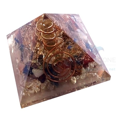 Chakra Stone Orgone Pyramid With Crystal Point Chakra Stone Orgone Pyramid With Crystal Point