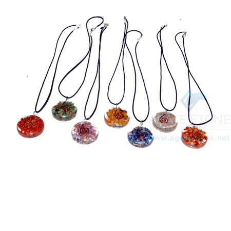 Disc Orgone Chakra Pendant Set With Cord Disc Orgone Chakra Pendant Set With Cord