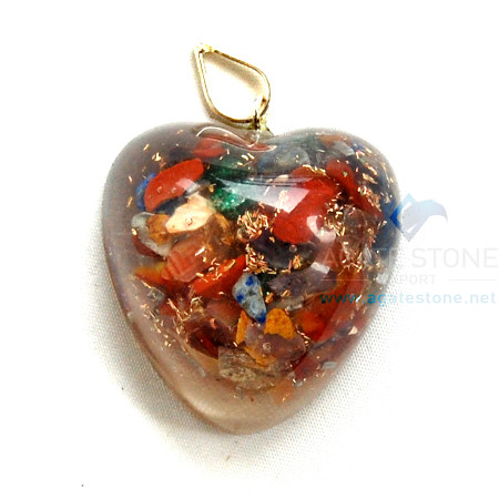 Mix Chakra Stone Orgone Heart Pendant Mix Chakra Stone Orgone Heart Pendant
