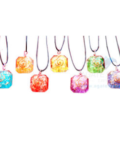 Onyx Faceted Square Pendant Orgone Chakra Set With Cord