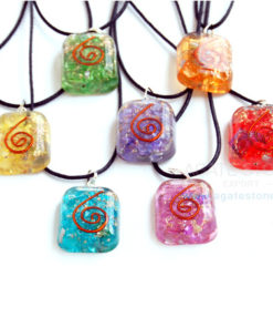 Onyx Rounded Square Pendant Chakra Orgone Set With Cord