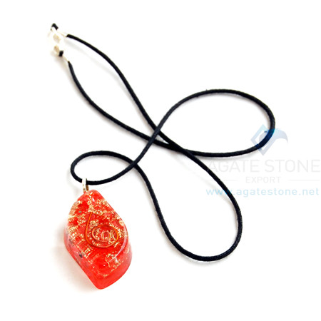 Orange Onyx Orgone Eye Pendant With Cord Orange Onyx Orgone Eye Pendant With Cord