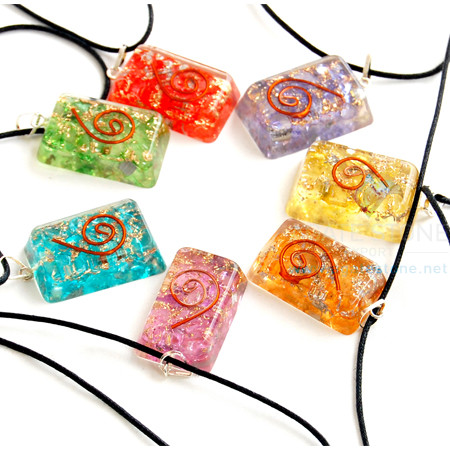 Rectangle Onyx Chakra Orgone Pendant Set With Cord Rectangle Onyx Chakra Orgone Pendant Set With Cord