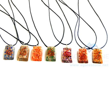Rectangle Pendant Orgone Chakra Set With Cord Rectangle Pendant Orgone Chakra Set With Cord