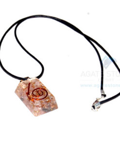 Rose Quartz Orgone Rectangle Pendant With Cord