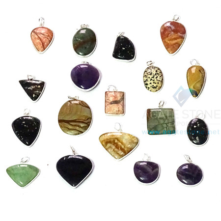 Uncut Gemstone Mix Shapes Metal Coated Agate Stone Pendant Uncut Gemstone Mix Shapes Metal Coated Agate Stone Pendant