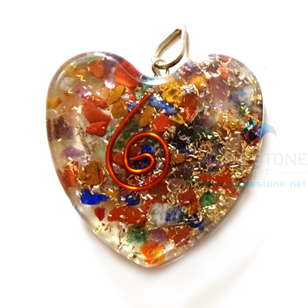 Orgone Heart Shaped Mix Chakra Pendant Orgone Heart Shaped Mix Chakra Pendant