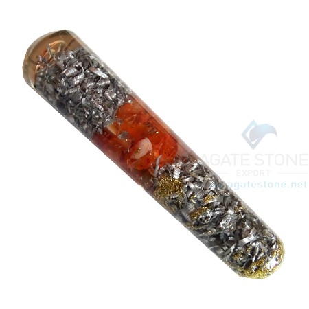 Orgone Red Carnelian Smooth Massage wands with Aluminium Orgone Red Carnelian Smooth Massage wands with Aluminium