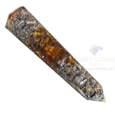 Orgonite Tiger Eye Massage Obelisk with Aluminium Orgonite Tiger Eye Massage Obelisk with Aluminium
