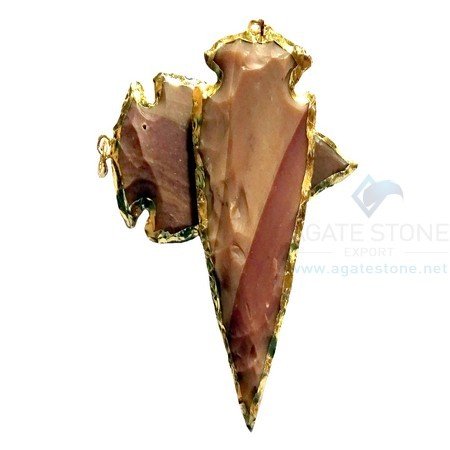 Double Striped Fancy Electroplated Agate Stone Arrowhead