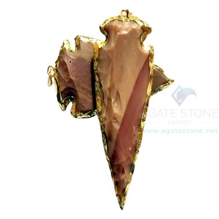 Double Striped Fancy Electroplated Agate Stone Arrowhead Double Striped Fancy Electroplated Agate Stone Arrowhead