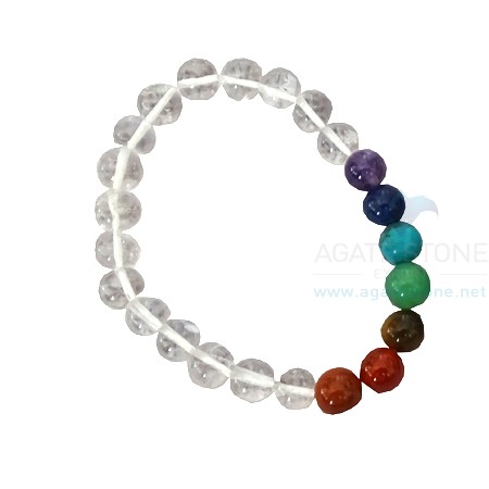 Seven Chakra With Clear Crystal Quartz Beaded Bracelets Seven Chakra With Clear Crystal Quartz Beaded Bracelets