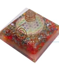 Orgone Mix Onyx Chakra Flower of Life Pyramid with Natural Clear Point