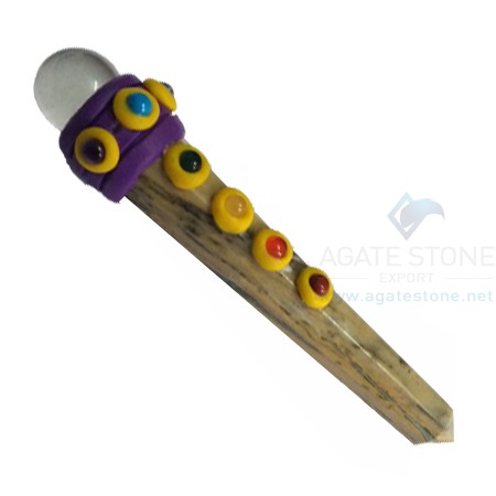 Fancy Serpentine Tibetan Stick with Crystal Ball Fancy Serpentine Tibetan Stick with Crystal Ball