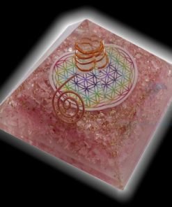 Rose Quartz Orgone Chakra Pyramid with Flower of Life and Crystal Point Orgonite Pyramid