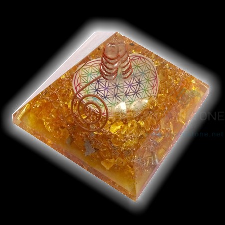Yellow Onyx Flower of Life Chakra Pyramid with crystal point Yellow Onyx Flower of Life Chakra Pyramid with crystal point
