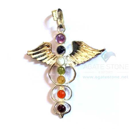 7 Chakra Flying Angel with Spread Wings Metal Pendant 7 Chakra Flying Angel with Spread Wings Metal Pendant