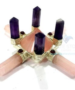 Rose Quartz Energy Generator with 4 Amethyst Standing Points