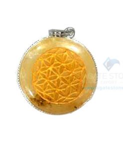 Yellow Aventurine Disc Chakra Engraved Pendant
