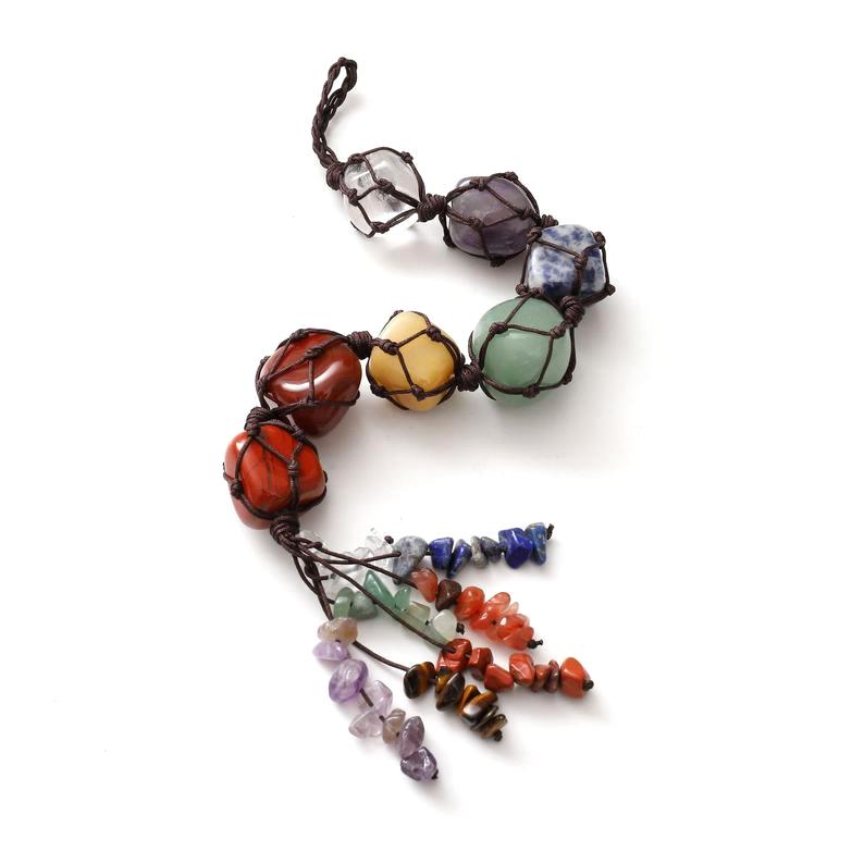 Car Pendant Natural Crystal Seven Chakras Yoga Meditation Energy Stone Hand-woven Pendant 3
