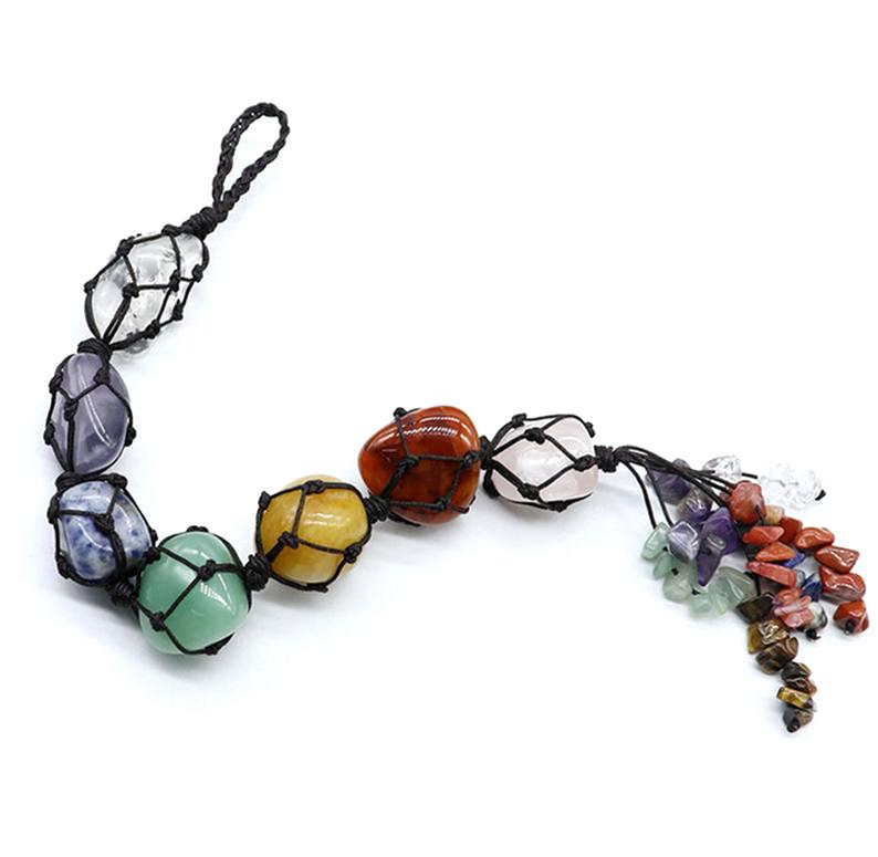 Car Pendant Natural Crystal Seven Chakras Yoga Meditation Energy Stone Hand-woven Pendant Car Pendant Natural Crystal Seven Chakras Yoga Meditation Energy Stone Hand-woven Pendant