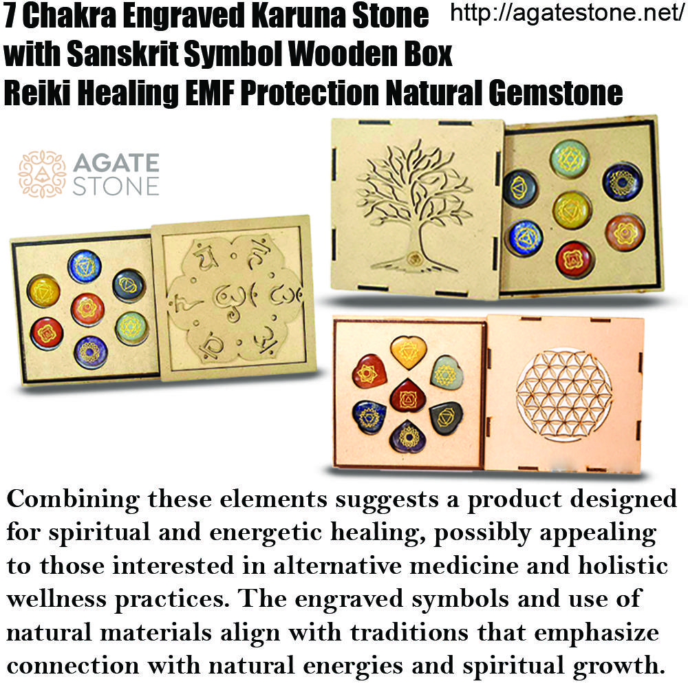 Chakra Crystal Disc Set with Wooden Engraved Box 1 Chakra Crystal Disc Set with Wooden Engraved Box 1