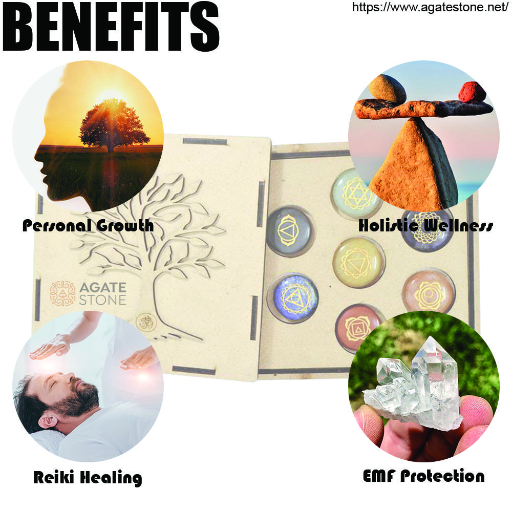 Chakra Crystal Disc Set with Wooden Engraved Box 3 Chakra Crystal Disc Set with Wooden Engraved Box 3