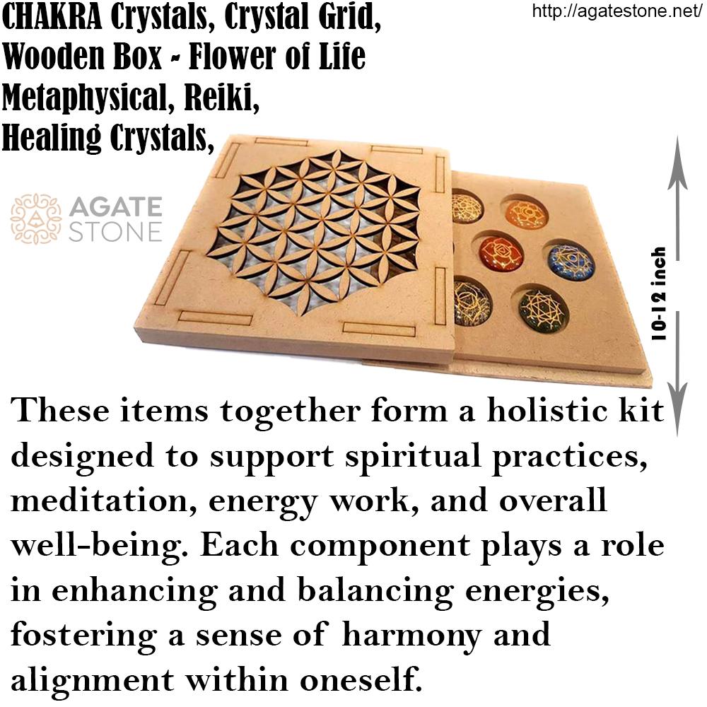 Chakra Crystal Disc Set with Wooden Engraved Box 4 Chakra Crystal Disc Set with Wooden Engraved Box 4