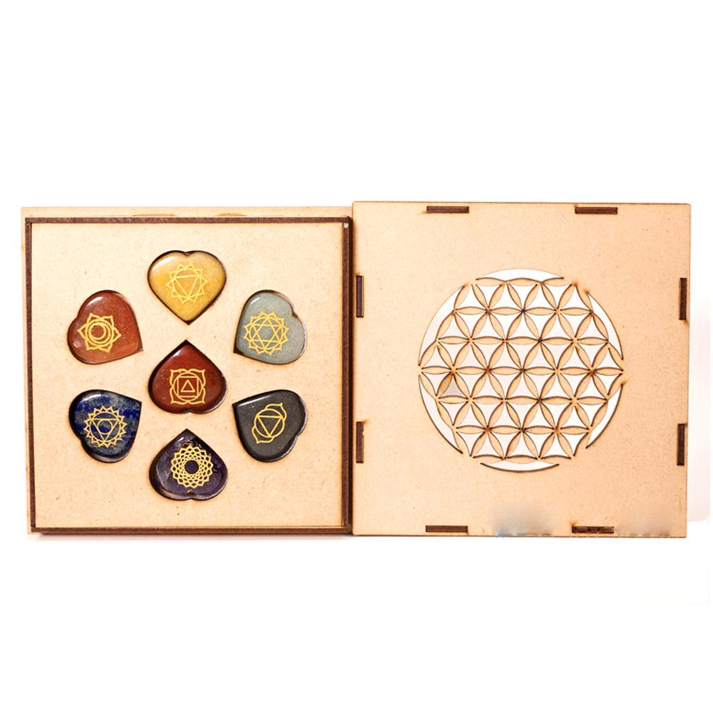 Chakra Crystal Disc Set with Wooden Engraved Box Chakra Crystal Disc Set with Wooden Engraved Box