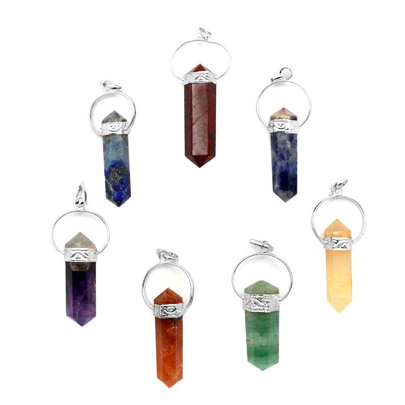 Seven Chakras Point Pendant Set with Silver Tone Bail Seven Chakras Point Pendant Set with Silver Tone Bail